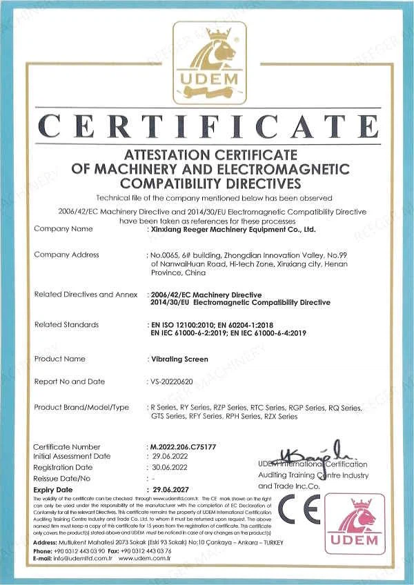 Vibrating screen CE certificate